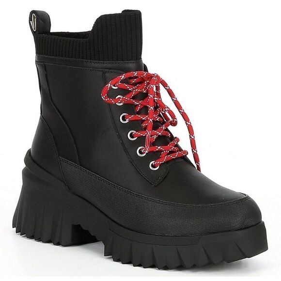 NURTURE Whitney Black Leather Lace Up Combat Boot Ankle Bootie Hiking Size 6 New - Picture 1 of 14